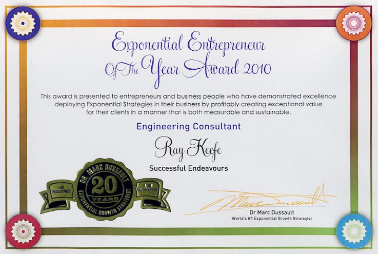 Exponential Entrepreneur of the Year Certificate