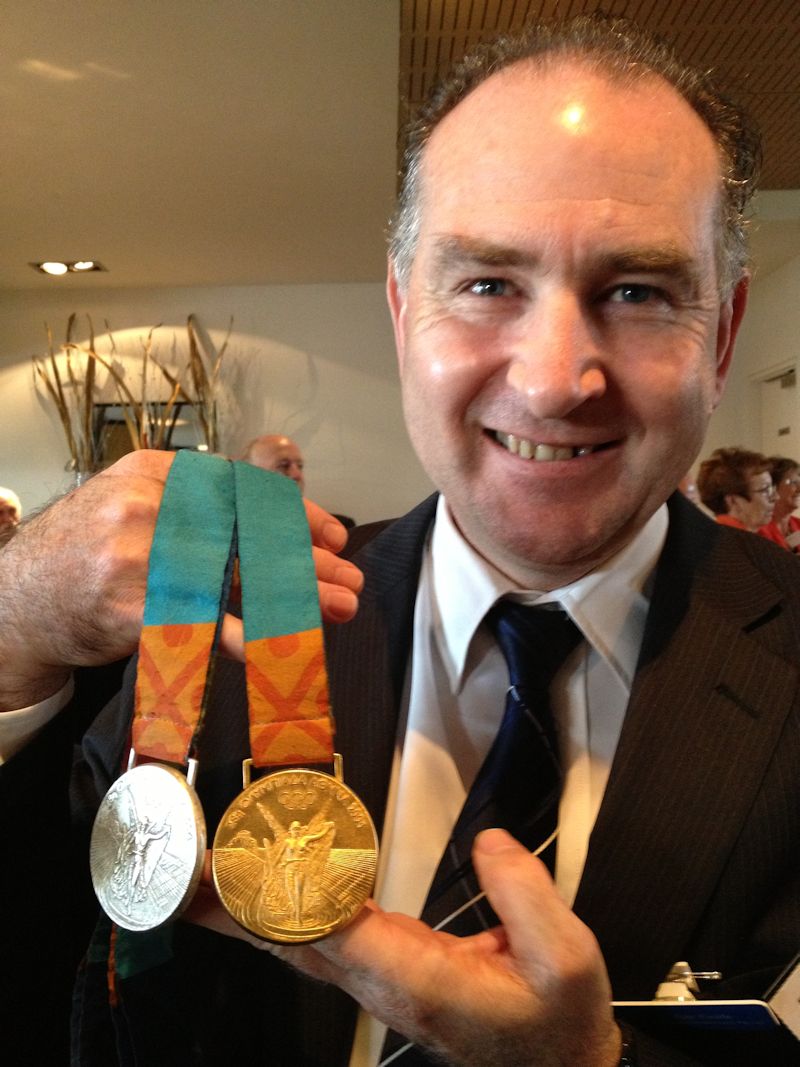 Ray Keefe with Brooke Hansen's Olympic Medals